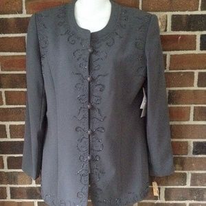 Ann Gerlin Career Beaded Lined Jacket Blazer Olive Green Size 8